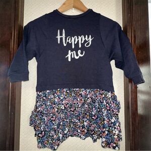 H&M - Girls Size 4-6 Years Dress - Navy & Floral Happy Me Cotton/Polyester EUC